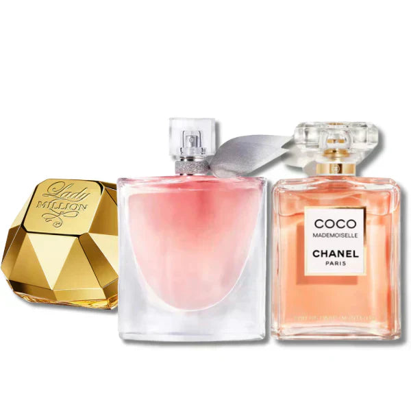 Set Promozionale 3 Profumi Lady Million (Eau de Parfum) Rabanne, Lancôme LA VIE EST BELLE (Eau de Parfum) and CHANEL COCO MADEMOISELLE EAU DE PARFUM 100ml 3.4oz